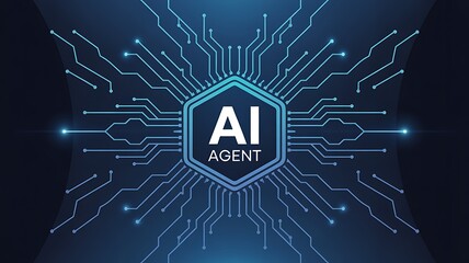 Naklejka premium AI agent concept with microchip and circuit connections 