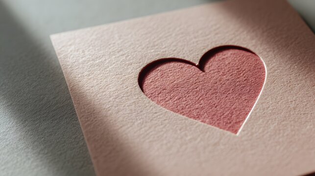 Delicate heart cutout on textured paper with soft lighting and shadows