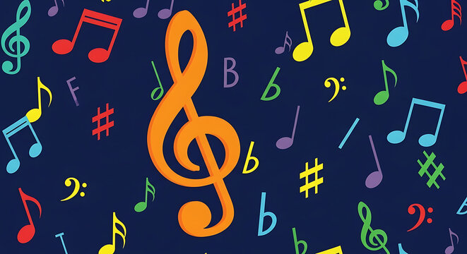 Vibrant Musical Notation Wallpaper with G-Clef and Sharp Icons