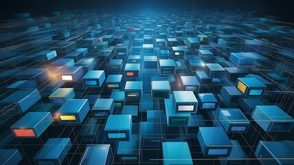 Fototapeta premium Futuristic digital cubes background with glowing blocks 