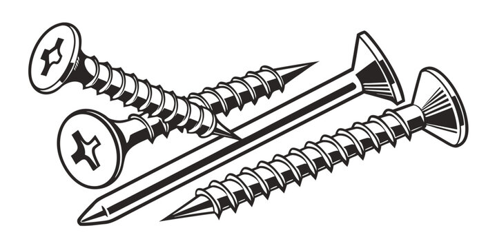Three different types of screws with various heads and thread patterns.