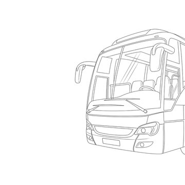 Detailed Bus Line Art for Coloring and Design.
