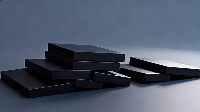 Black geometric rectangular blocks stacked on light gray background