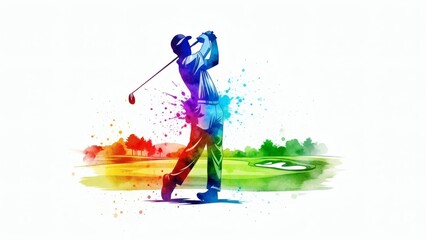 Vibrant Golfer in Action on Green Course.