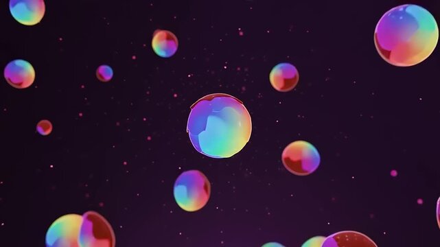 Rainbow Bubbles Floating in Dark Space.