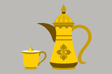 Traditional arabic coffee pot and cup