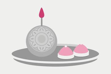 Diwali puja thali with diya and mithai