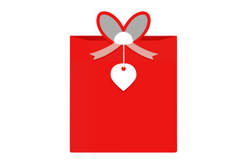 A red gift box with a ribbon and tag