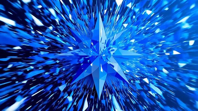 Blue and white star shape with radiating triangles on dark blue background