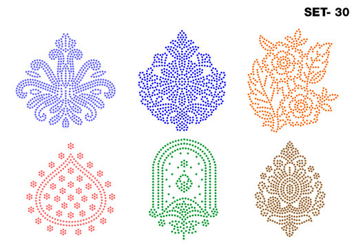 Rhinestone hotfix transfer Buta set design for laser cutting, 2.2 mm hole size 6 ss, paisley, flower abstract designs for suit and saree, set no.30
