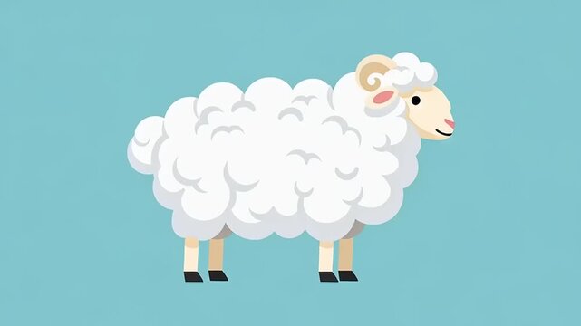 Sheep Standing on Blue Background Animation.