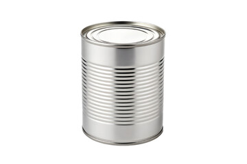 Silver tin can top view isolated on white background with metallic lid detail, realistic canned food packaging mockup