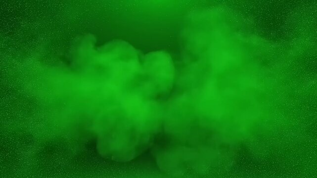 Adobepremiumvideo of vibrant green smoke clouds slowly swirling in darkness, captured from a close-up viewpoint