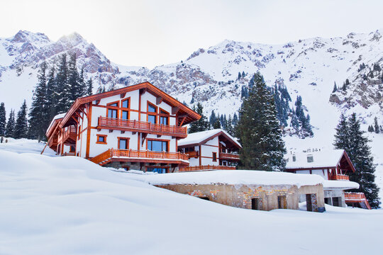 house villa chalet in winter mountain