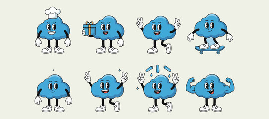 Cute Blue Character Mascot PNG, Funny Cartoon Blob Sticker Set, Blue Kawaii Emoji Clipart Bundle, Happy Face Mascot Illustration Art, Blue Retro Character Expression Pack, Fun Cartoon Sticker Sheet De