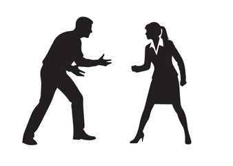 Dynamic silhouette illustration of a man and woman engaged in an intense argument or dispute