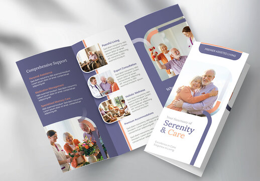 Modern Senior Assisted Living and Elderly Care Tri-fold Brochure Template