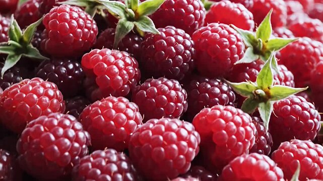 Close up of fresh, ripe red berries with green calyxes