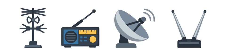 Fototapeta premium Collection of diverse antennas and radio receivers for communication and broadcasting