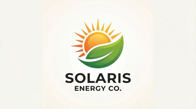 Solar energy company logo with sun and leaf symbol
