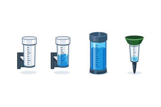 Collection of rain gauges with measurement markings for weather monitoring