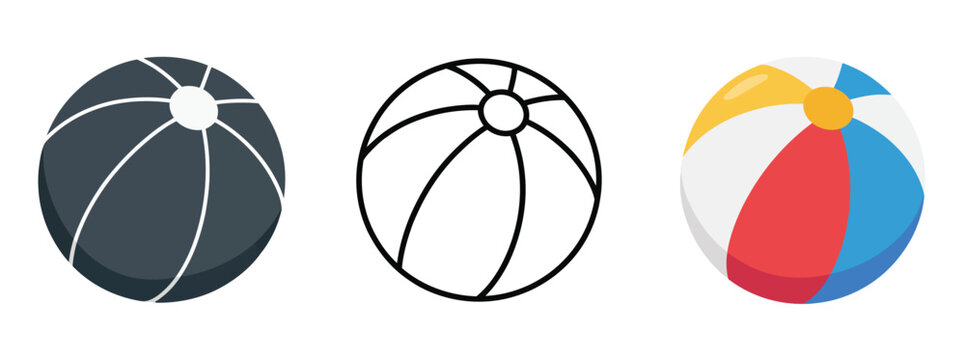 Summer Independence Holidays Beach Ball Striped Playful Icon, playful summer vector icon showing striped beach ball, holiday and vacation theme, outdoor games, seaside recreation, family fun