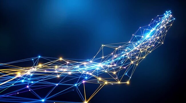 Abstract Digital Network with Glowing Lines and Connected Dots, Depicting Data Flow and Technological Connectivity