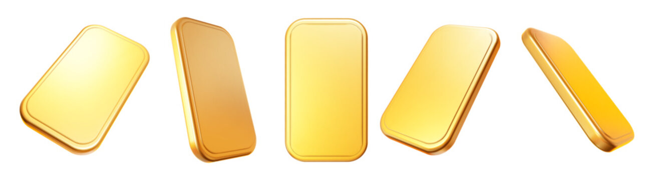 3d set golden phone icon in different angles. Smartphone with gold display. Stock vector illustration on isolated background.