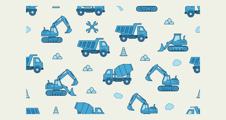 Construction Vehicle Truck Equipment Set, Blue Excavator Dump Truck Clipart Design, Heavy Machinery Builder Illustration Bundle, Construction Site Element Graphic Art, Industrial Vehicle Crane Sticker © Geetaroy