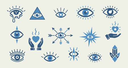 Mystical Evil Eye Symbol Clipart, Occult Esoteric Arrow Illustration, Spiritual Third Eye Graphic Set, Boho Mystic Eye Design Collection, Hamsa Protection Icon Bundle, Evil Eye Talisman Sticker Art, B © Geetaroy