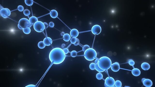 Molecular structure illustration in a dark environment viewed from a scientific perspective showcasing connections and particles
