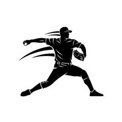 Naklejka premium Baseball Pitcher Silhouette Throwing Ball Vector Illustration