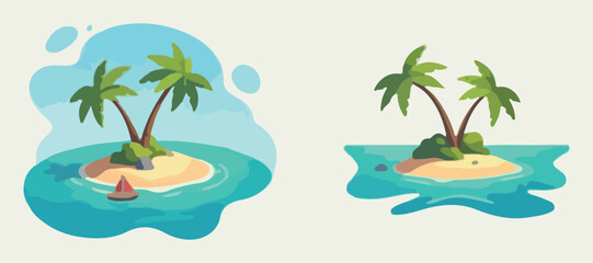 Fototapeta premium Tropical Beach Scene Illustration PNG, Palm Tree Ocean Clipart Art, Summer Island Landscape Design, Turquoise Sea Beach Background, Coastal Paradise Vector Art, Sunny Beach Vacation Clipart, Tropical 