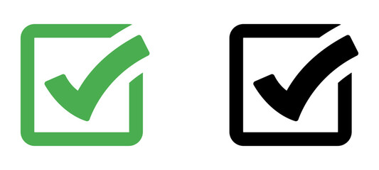 Checkmark icon. Square tick approved symbol with black and green color