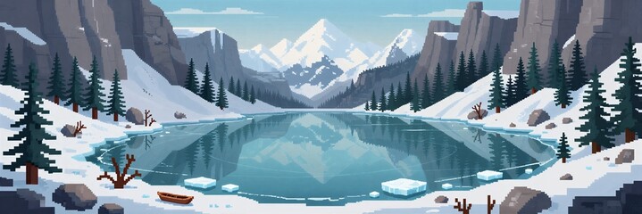 Quiet snow scene in mountain forest in winter