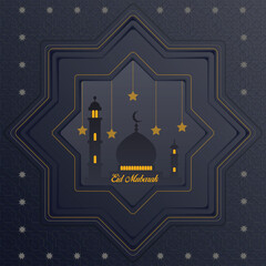Elegant Eid Mubarak Greeting Card with Mosque Silhouette