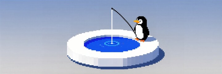 Penguin fishing fun illustration