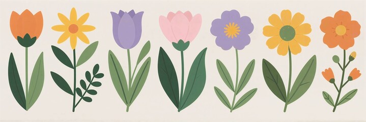 Hand drawn cartoon flowers material