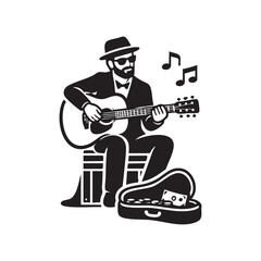 Acoustic guitar man silhouette vector illustration