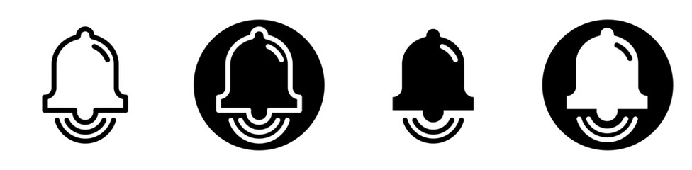 Notification bell icon set representing alert reminder message update system mobile app interface user notification sound warning symbol and modern digital communication UI collection