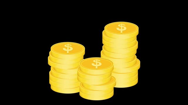 Dollar coins growing in three stacks on a transparent background.