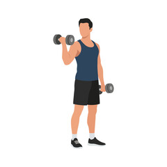 Man doing dumbbell bicep curl, clean gym vector illustration, flat style, isolated on white background