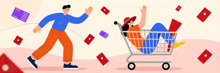 Shopping carnival character illustration