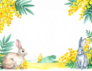 ミモザとウサギのフレーム