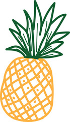 Obraz premium Simple hand drawn illustration of a ripe yellow pineapple featuring a textured body and vibrant green leafy crown perfect for tropical design elements or summer themed projects
