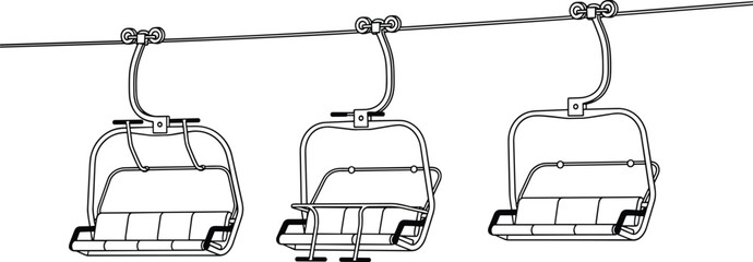 Ski lift chair outline vector illustration with mountain cable transport winter resort equipment isolated on white background line art design © Nayan