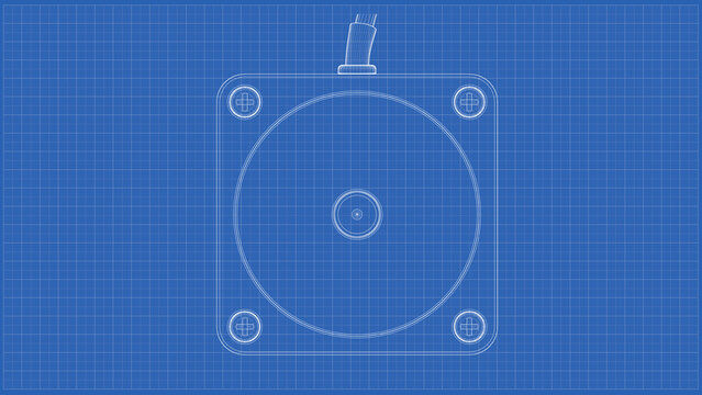 AC Brushless Servo Motor for CNC- Darwing. 3D rendering isolated on white background. 3D Mesh, Sketch, Vector style. Ideal for educational, engineering, and industrial design.