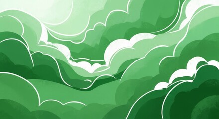 A beautiful green landscape with rolling hills and white clouds in the sky, perfect for nature lovers and designers