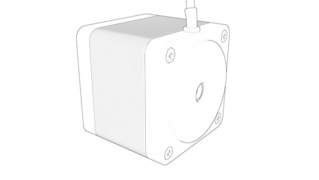 AC Brushless Servo Motor for CNC- Darwing. 3D rendering isolated on white background. 3D Mesh, Sketch, Vector style. Ideal for educational, engineering, and industrial design.