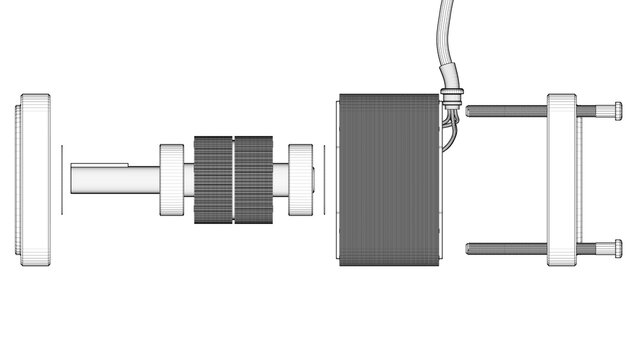 AC Servo Motor for CNC - Exploded View - Darwing. 3D rendering isolated on white background. 3D Mesh, Sketch, Vector style. Ideal for educational, engineering, and industrial design.